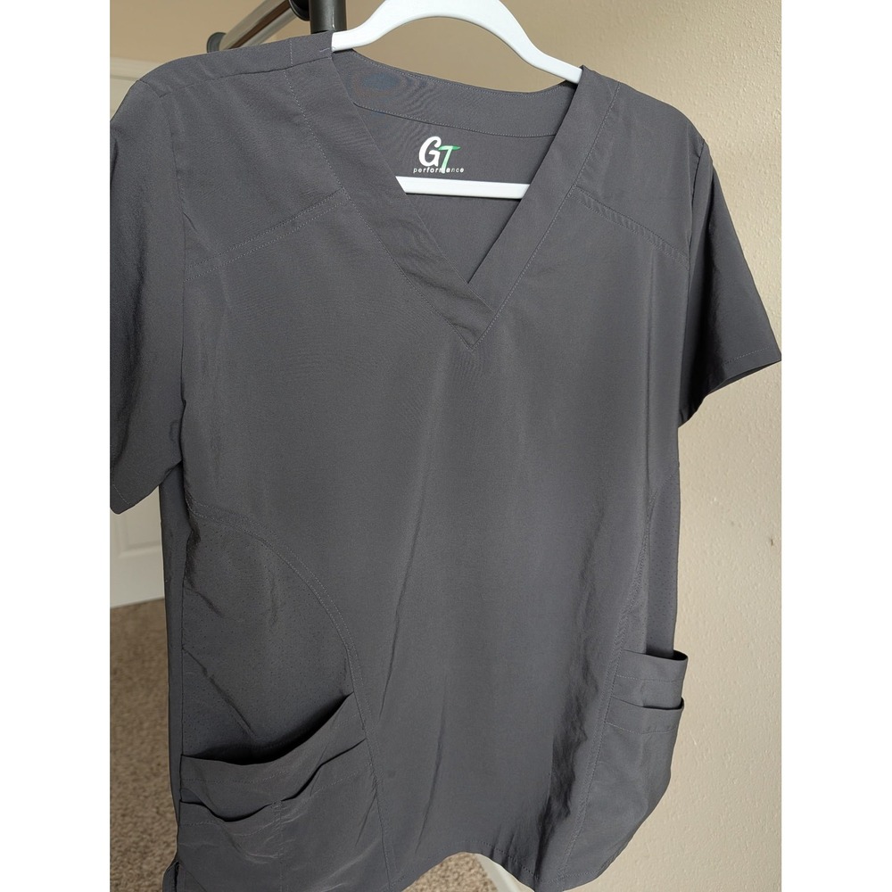 GT‎ Performance Charcoal Gray V-Neck Scrub Top Womens Large GTB-106B-PWT Stretch